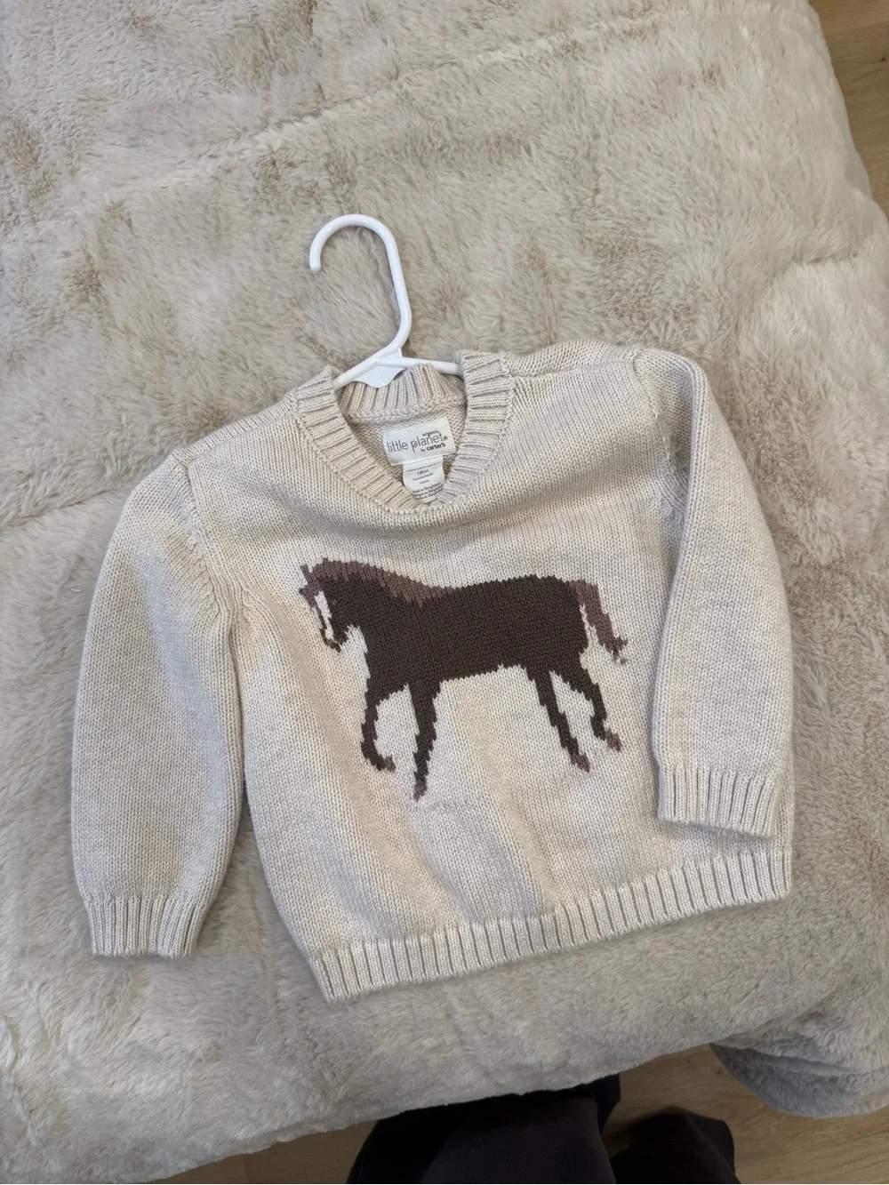 Little Planet Cream Kids Sweater with Brown Horse Motif